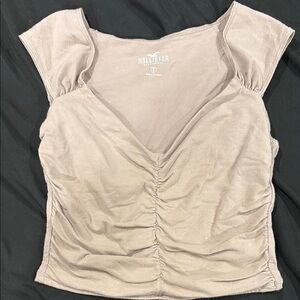 Hollister Cream Ruched Cap Sleeve Crop Blouse